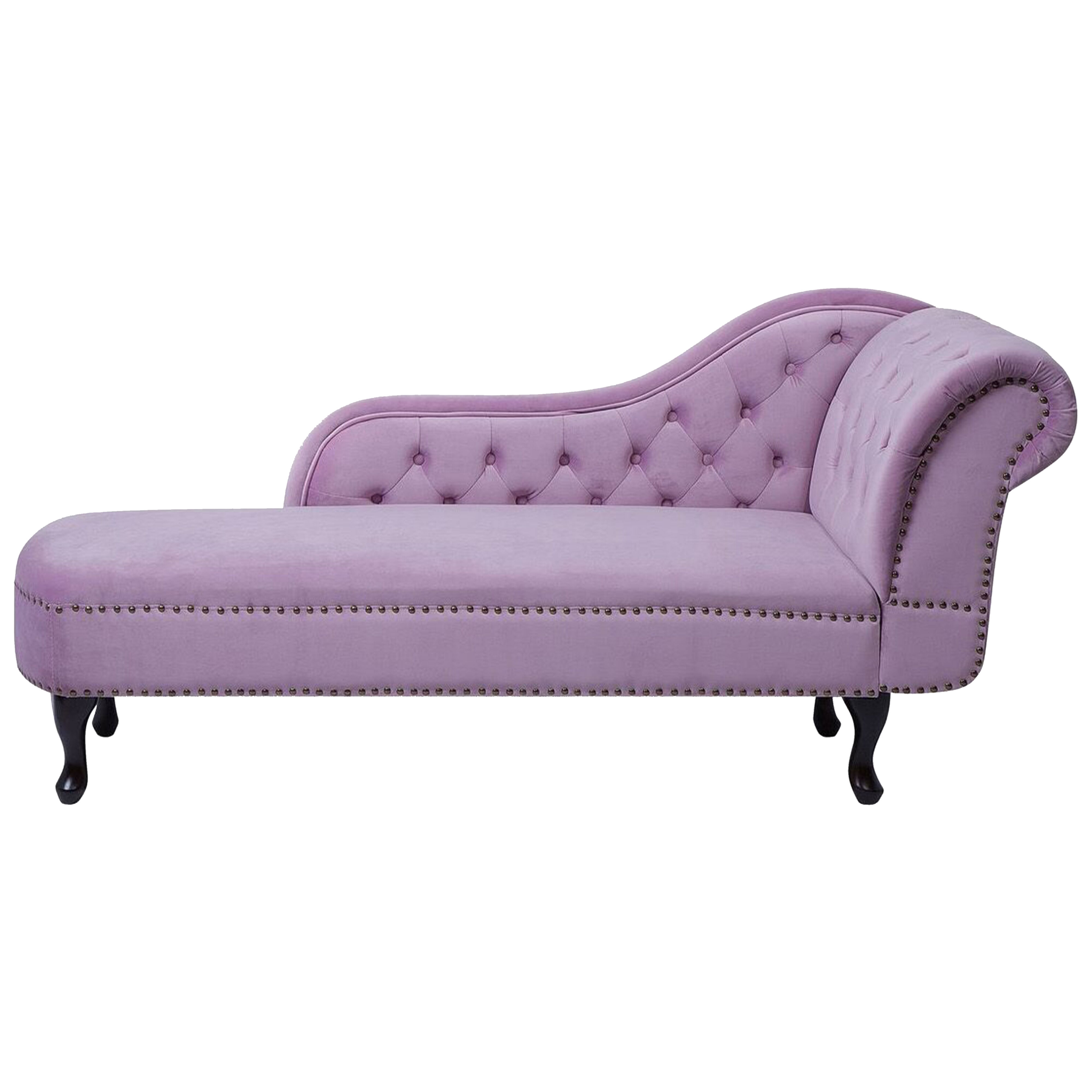 Beliani Chaise-longue de veludo rosa com botões encosto à direita em estilo Chesterfield