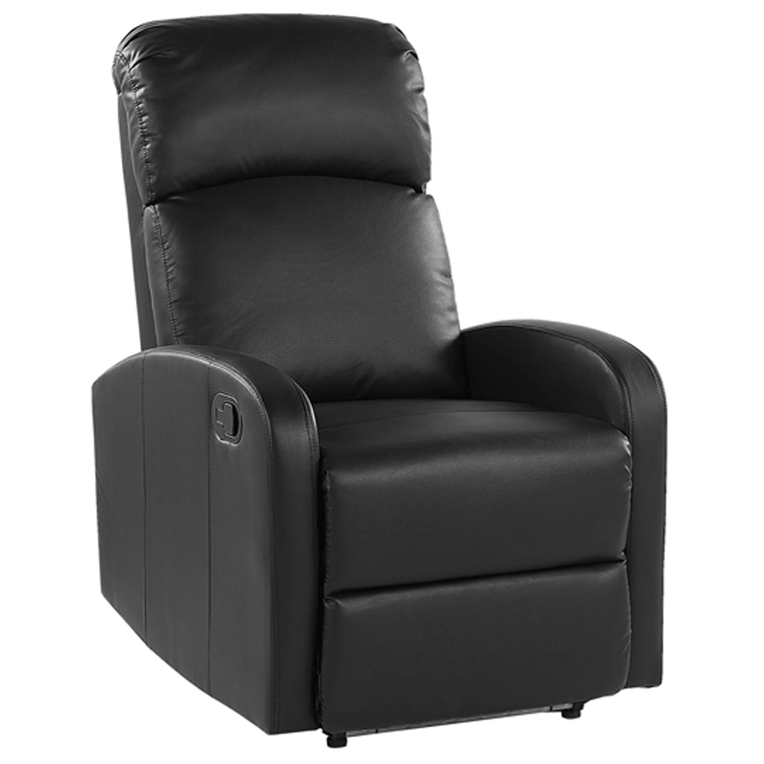 Beliani Cadeira reclinável estofada em pele sintética preta com luz LED azul, porta USB, poltrona de design moderno