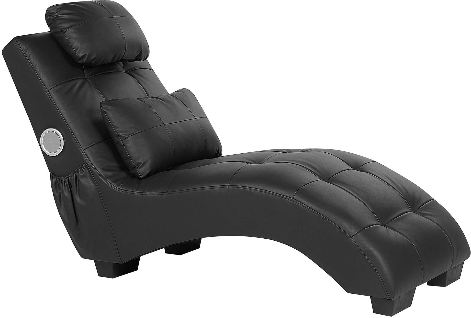 Beliani Chaise-longue preta de pele sintética com altifalante Bluetooth embutido