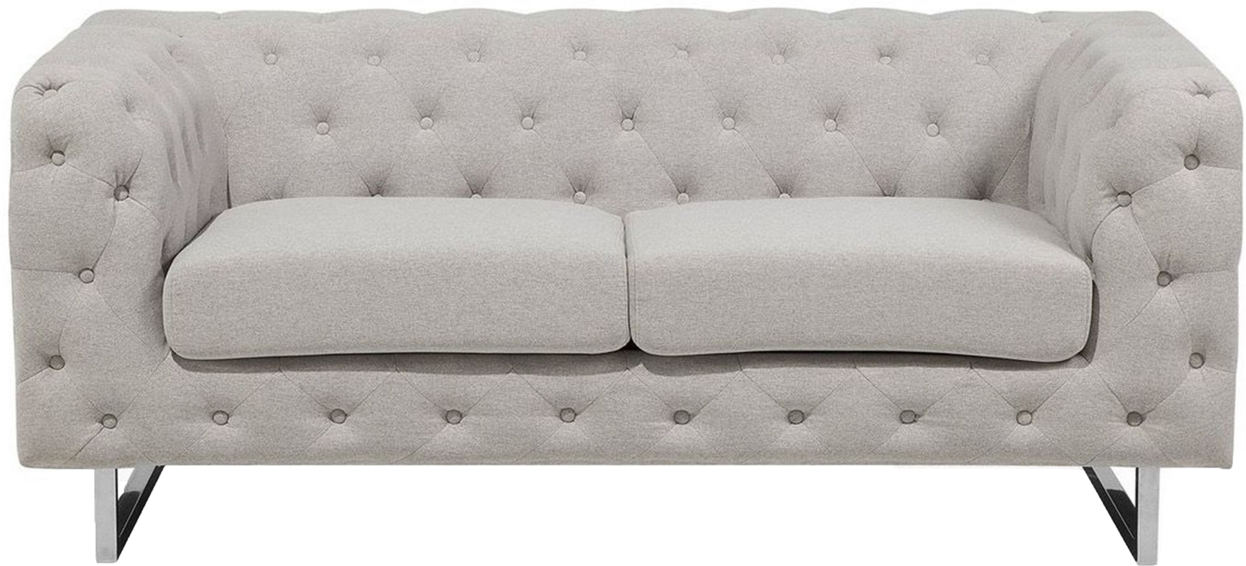 Beliani Sofá de 2 lugares estilo Chesterfield de tecido cinzento claro e pernas de aço inoxidável para salas de estar chiques e glamourosas