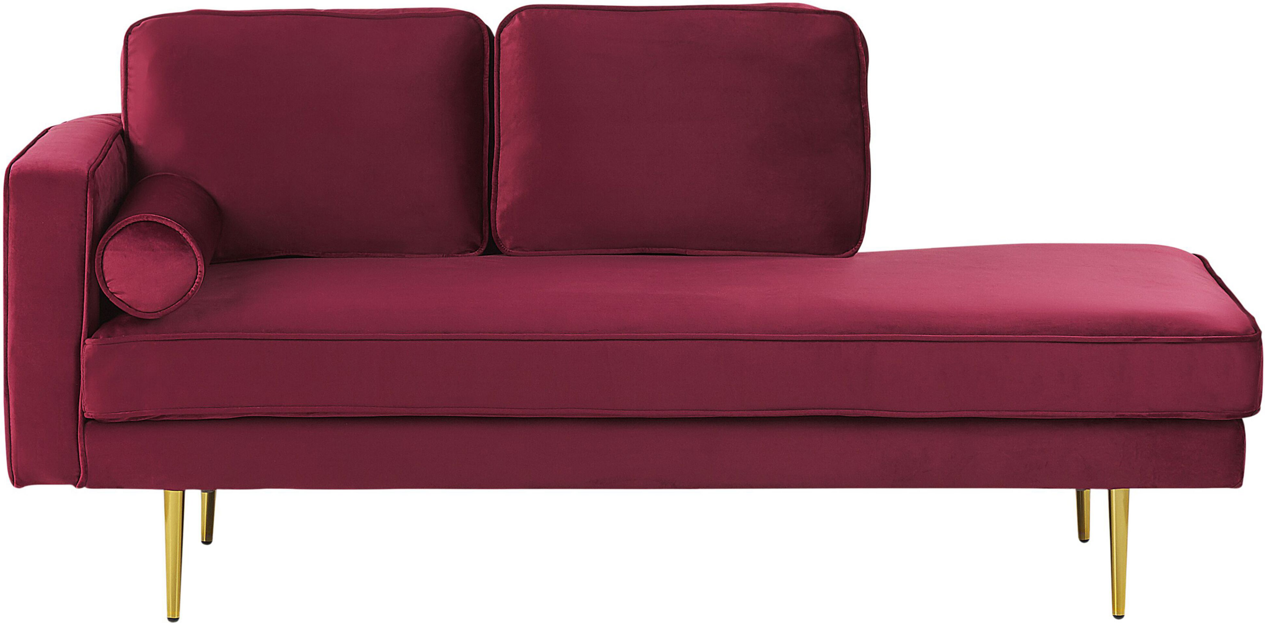 Beliani Chaise-longue estofado em veludo bordeaux com pernas metálicas e almofada versão à esquerda design moderno