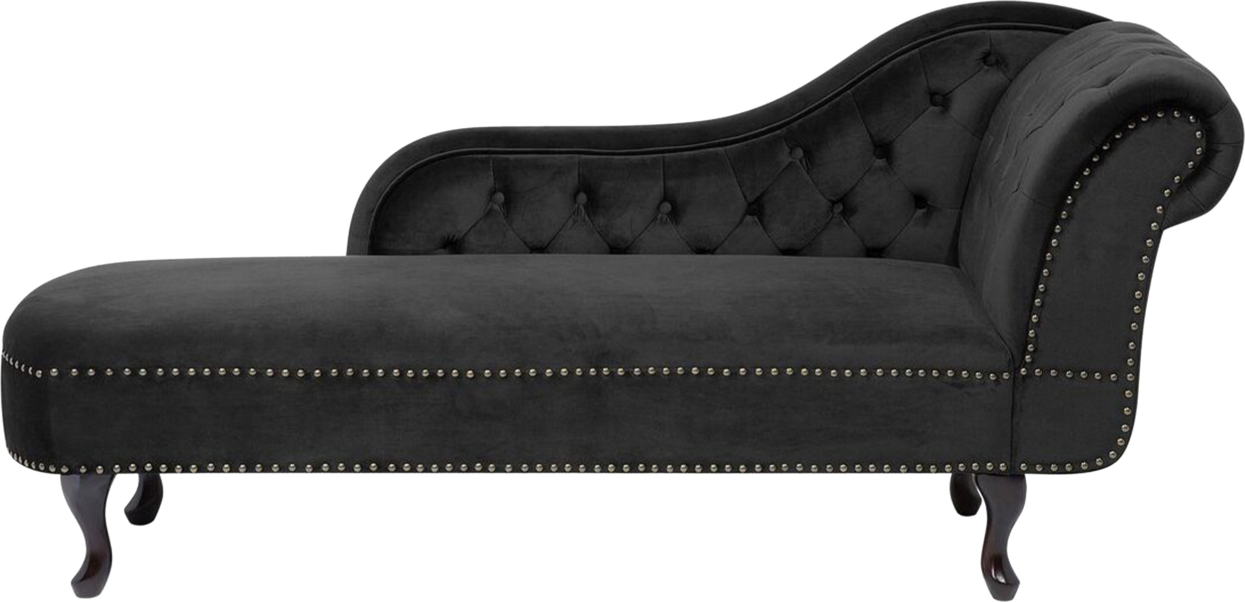 Beliani Chaise-longue de veludo preto com botões encosto à direita em estilo Chesterfield