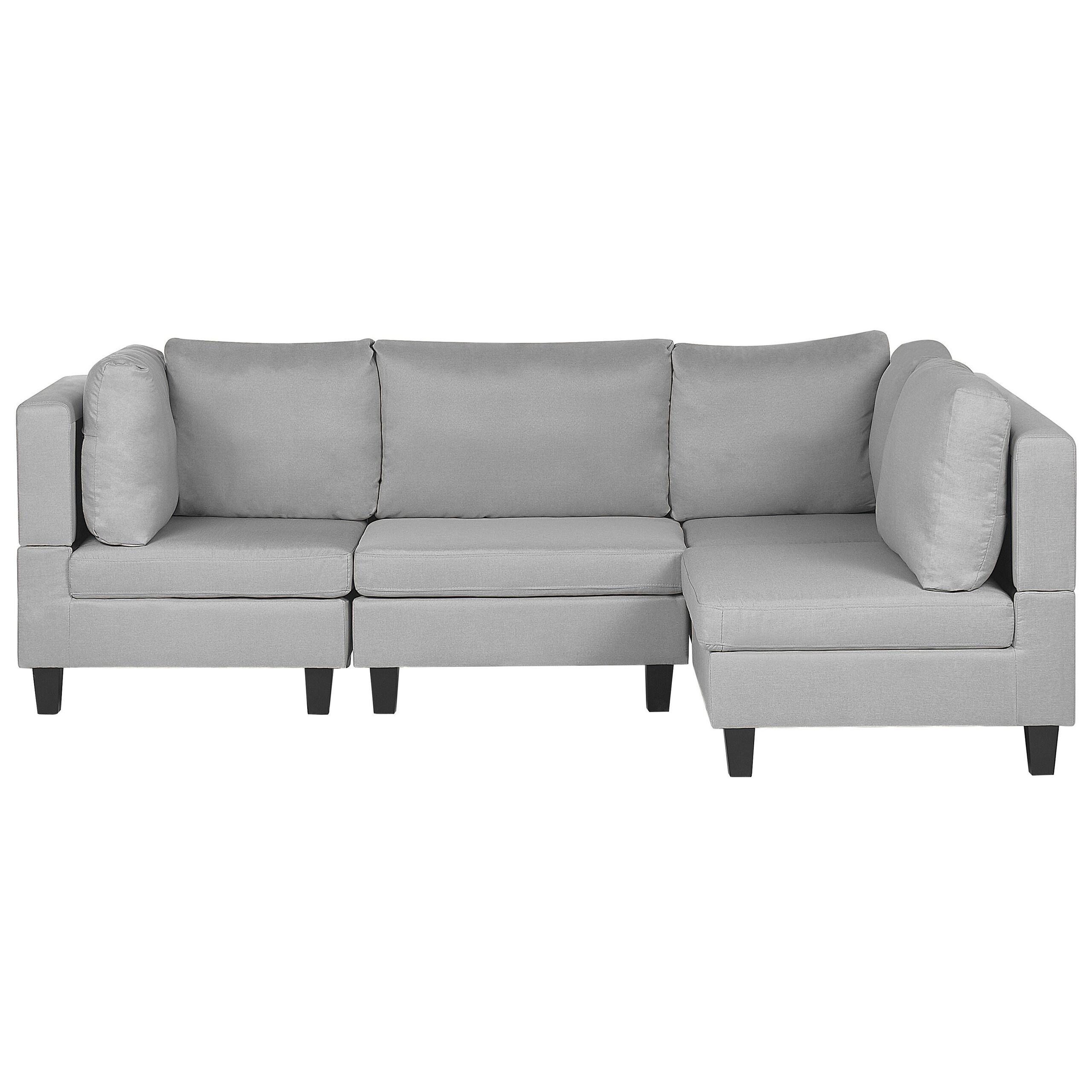 Beliani Sofá de canto estofado em tecido cinzento claro 4 lugares capas de almofadas removíveis estilo minimalista