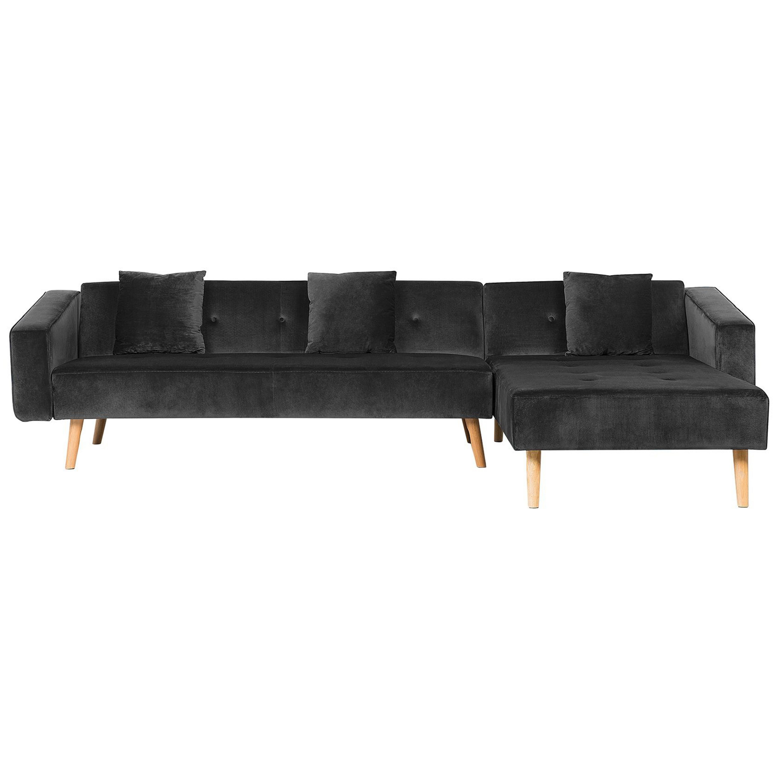 Beliani Sofá-cama de canto em veludo preto versão à esquerda ideal para salas de estar modernas e escandinavas