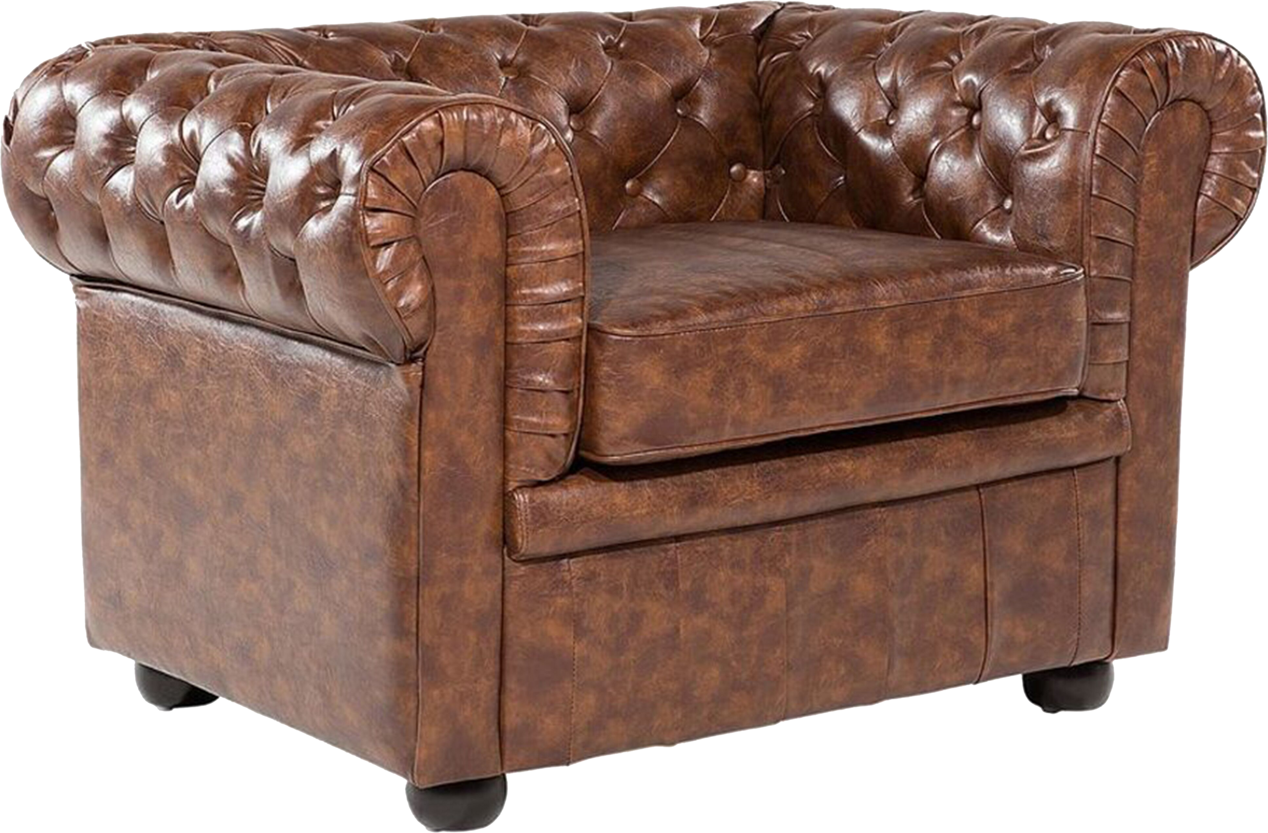 Beliani Poltrona em pele sintética castanho dourado pés de madeira escura estilo Chesterfield design contemporâneo