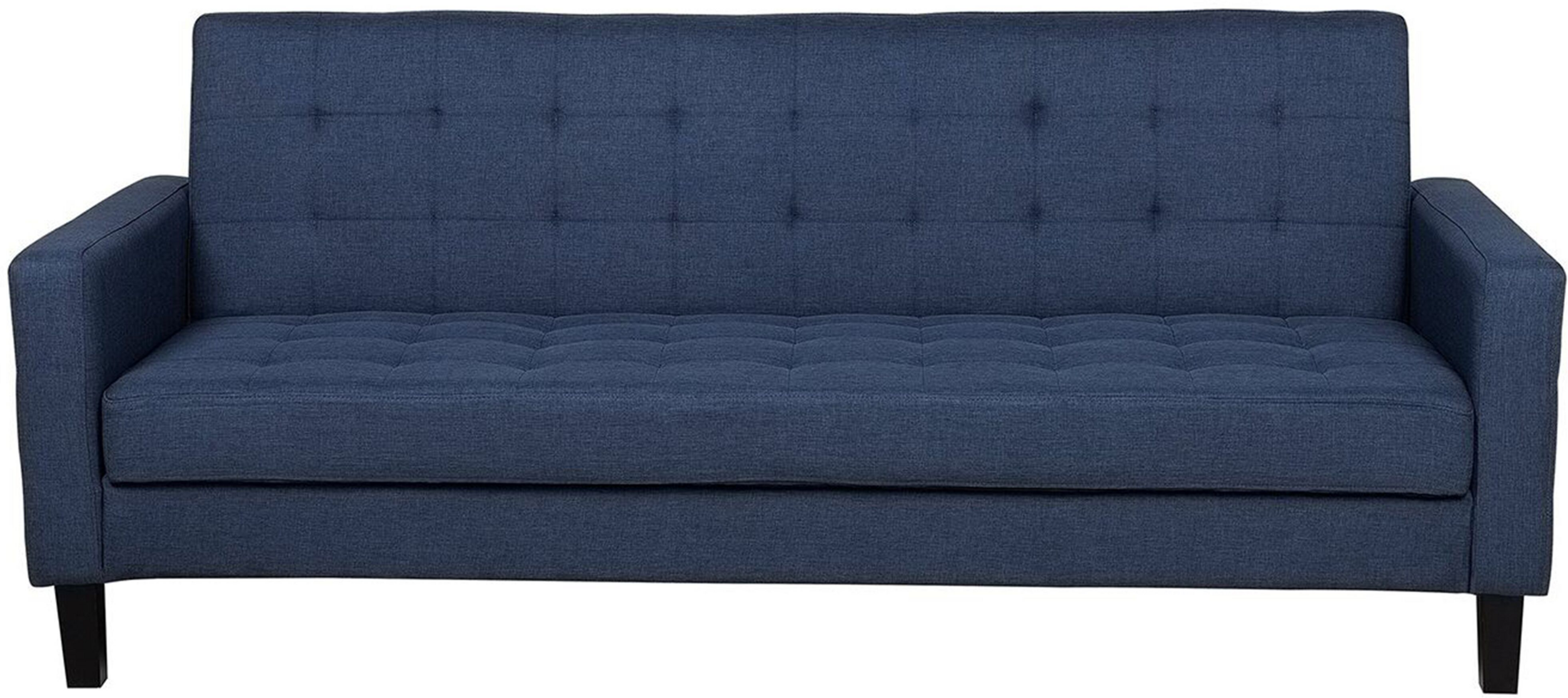 Beliani Sofá-cama estofado com tecido azul escuro de 3 lugares Sala de estar minimalista