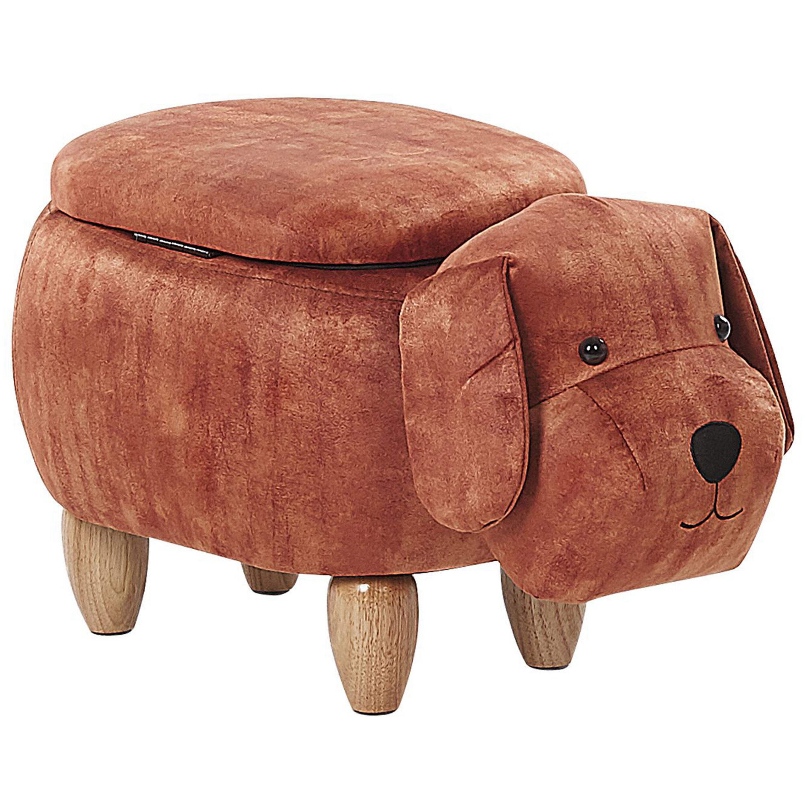 Beliani Banquinho de animais para crianças Banco de pés de tecido castanho dourado com armazenamento e pés de madeira cadeira infantil