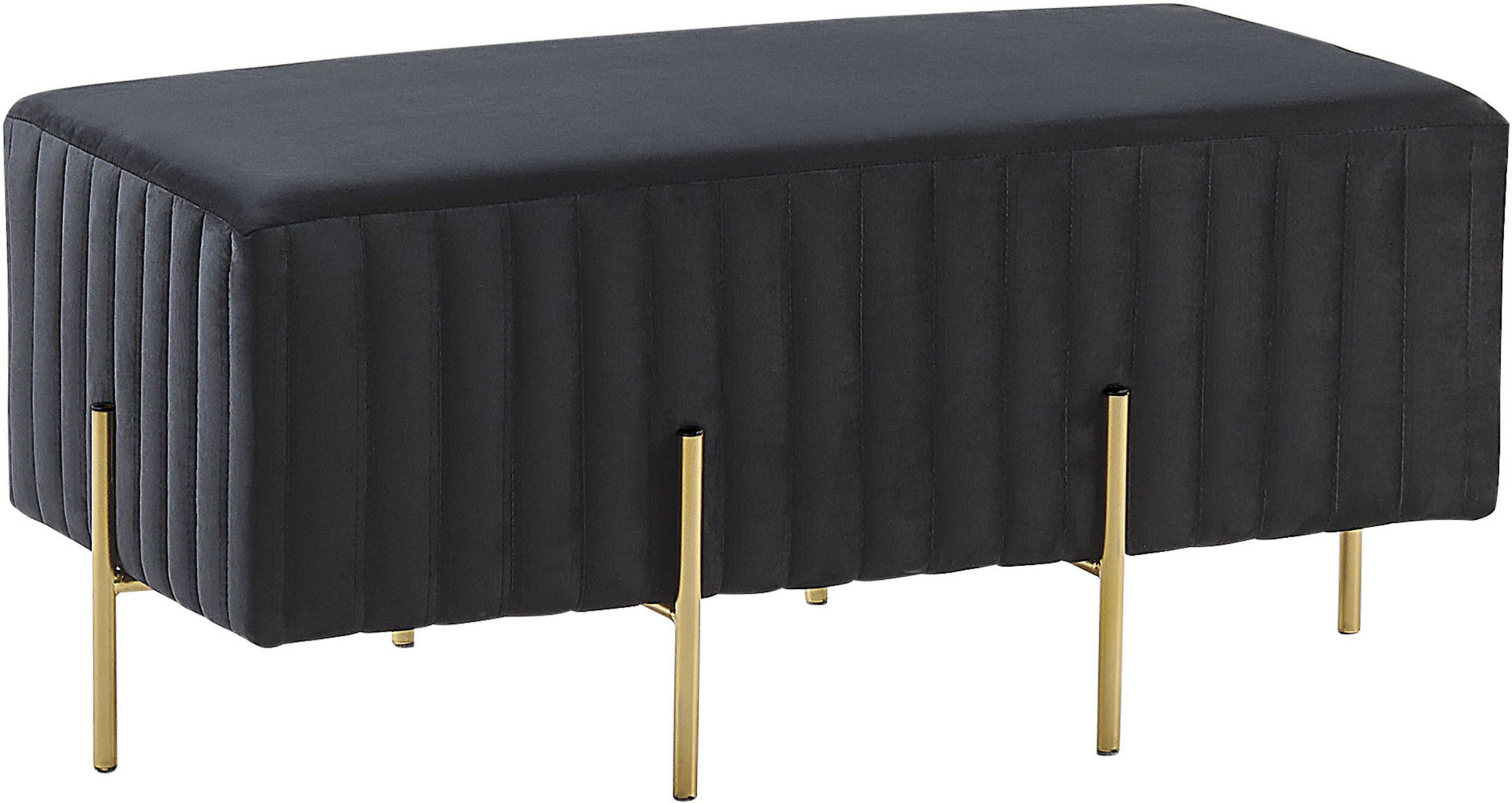 Beliani Banco preto estofado em veludo 93 cm com pés em metal dourado estilo glamour