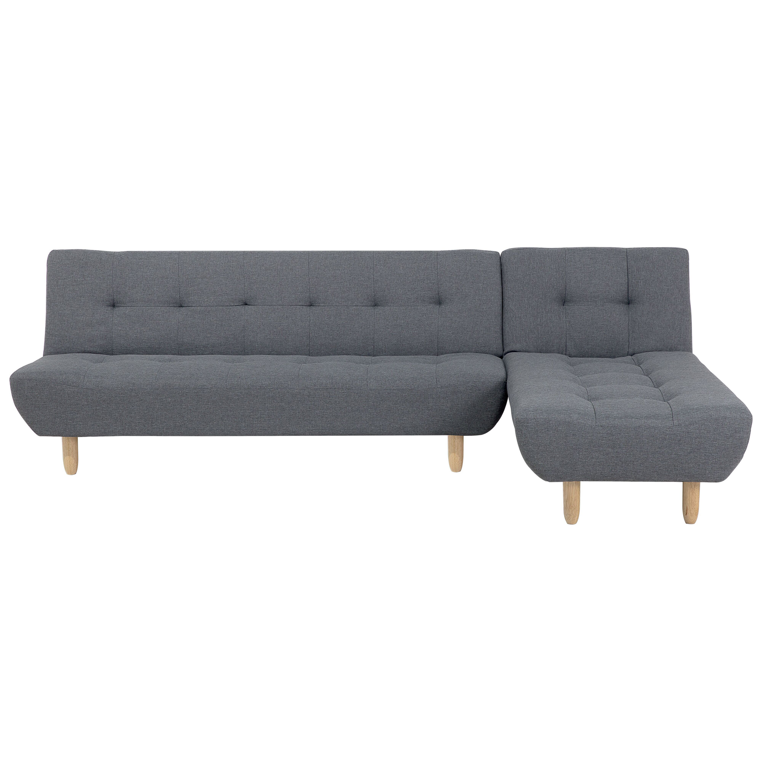 Beliani Sofá de canto estofado em tecido cinzento escuro com pernas de madeira clara e chaise-longue esquerda 4 lugares