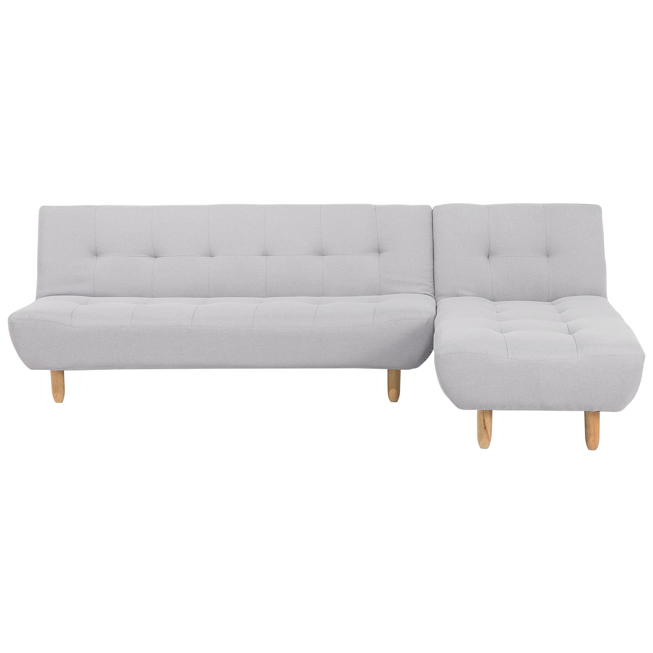 Beliani Sofá de canto de 3 lugares estofado em tecido cinzento claro com pernas de madeira clara e chaise-longue esquerda