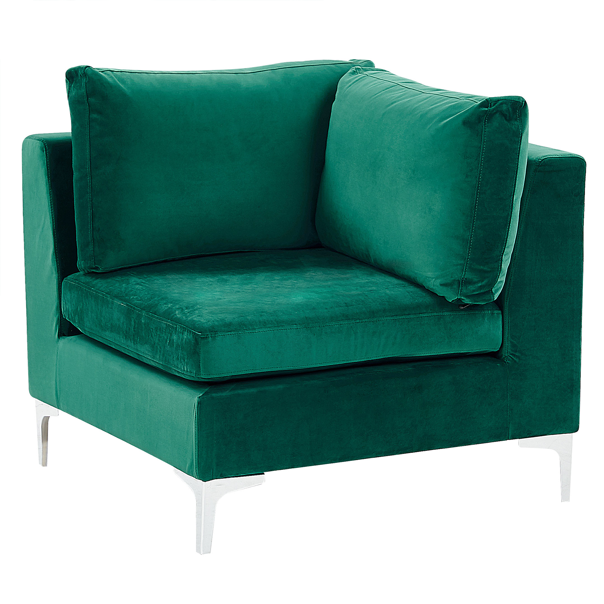 Beliani Módulo de sofá de canto em veludo verde com seção de 1 assento Pernas de metal prateado Estilo glamour