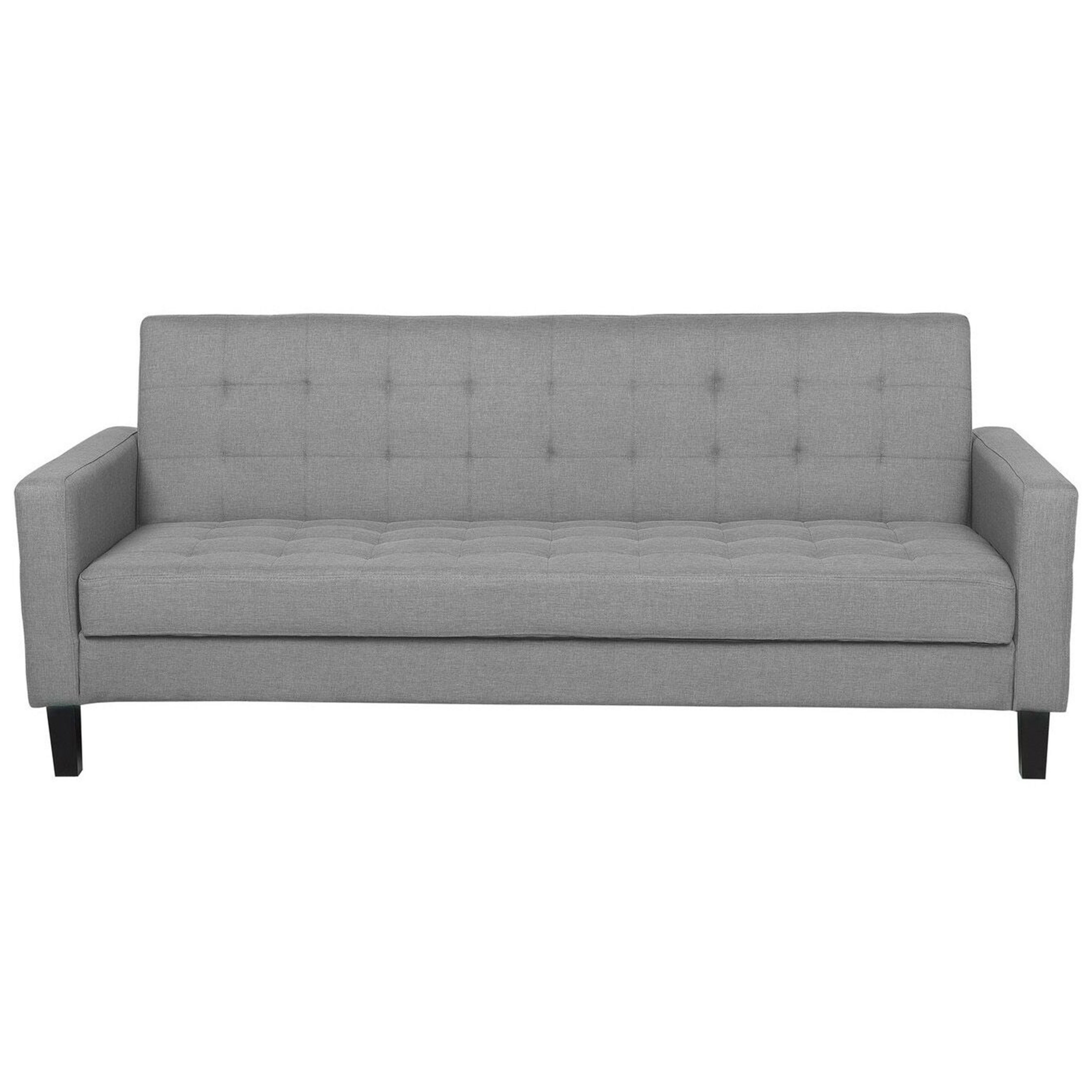 Beliani Sofá-cama estofado com tecido cinzento claro de 3 lugares Sala de estar minimalista