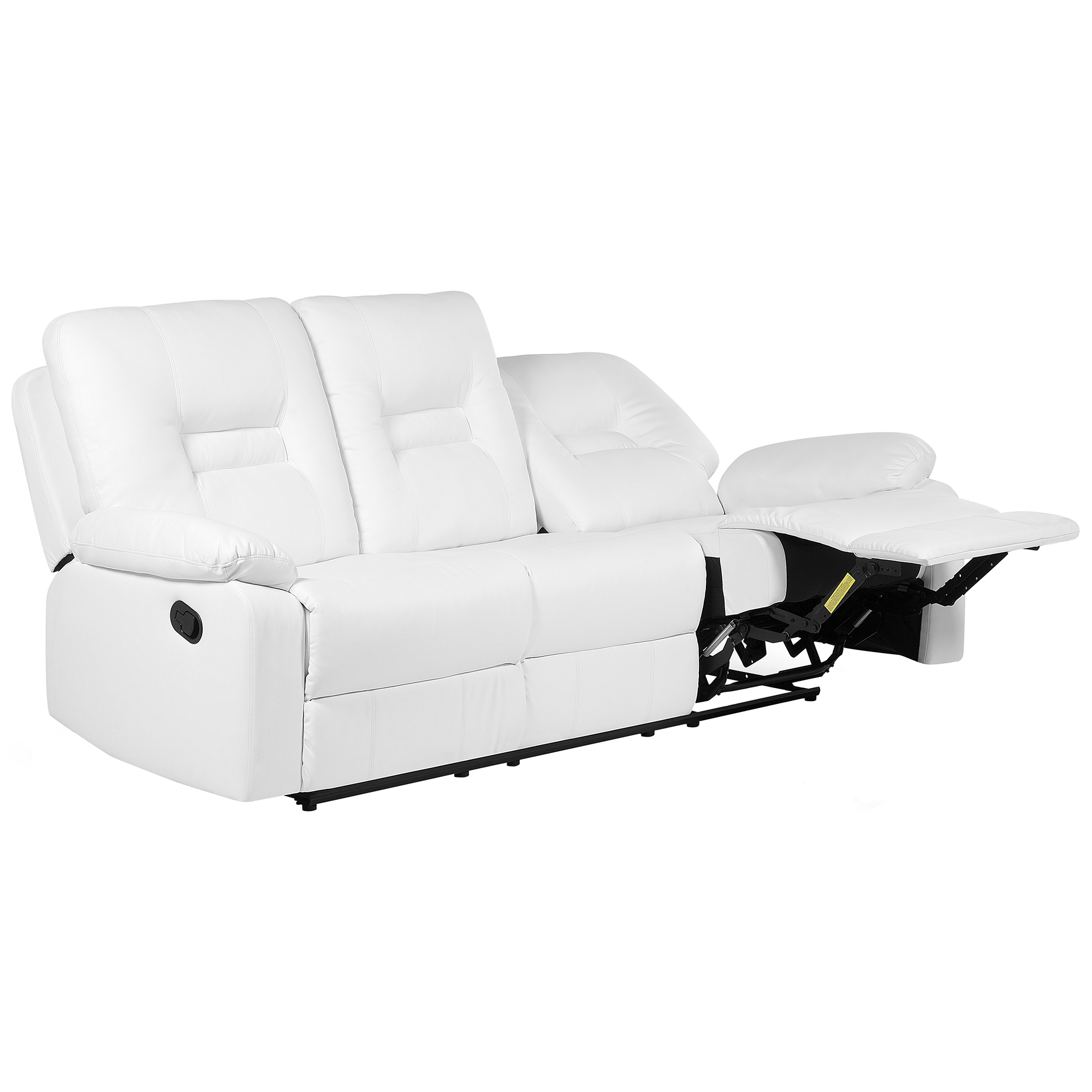 Beliani Sofá reclinável de 3 lugares em pele sintética branca com encosto e apoio para os pés ajustáveis manualmente