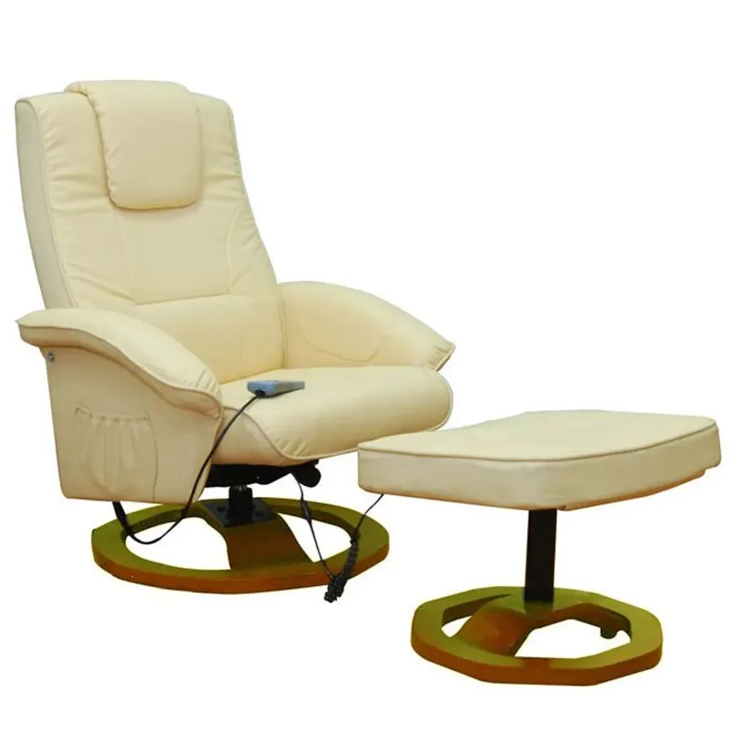 vidaXL Cadeira massagens c/ apoio pés couro artificial creme