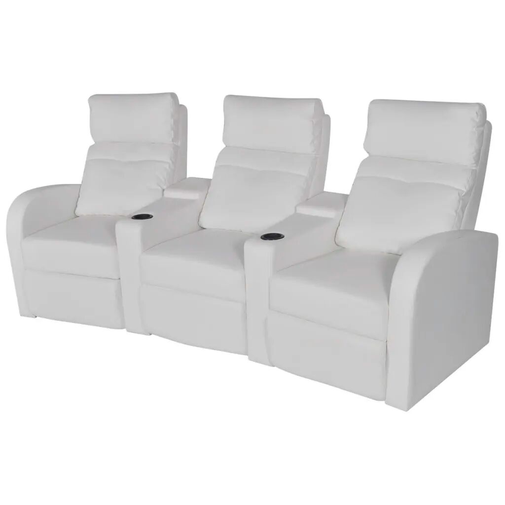 vidaXL Poltrona reclinável de 3 lugares couro artificial branco