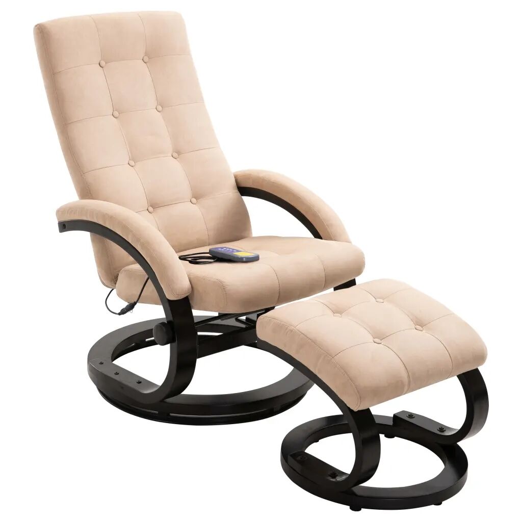 vidaXL Cadeira massagens reclinável c/ apoio pés acamurçada creme