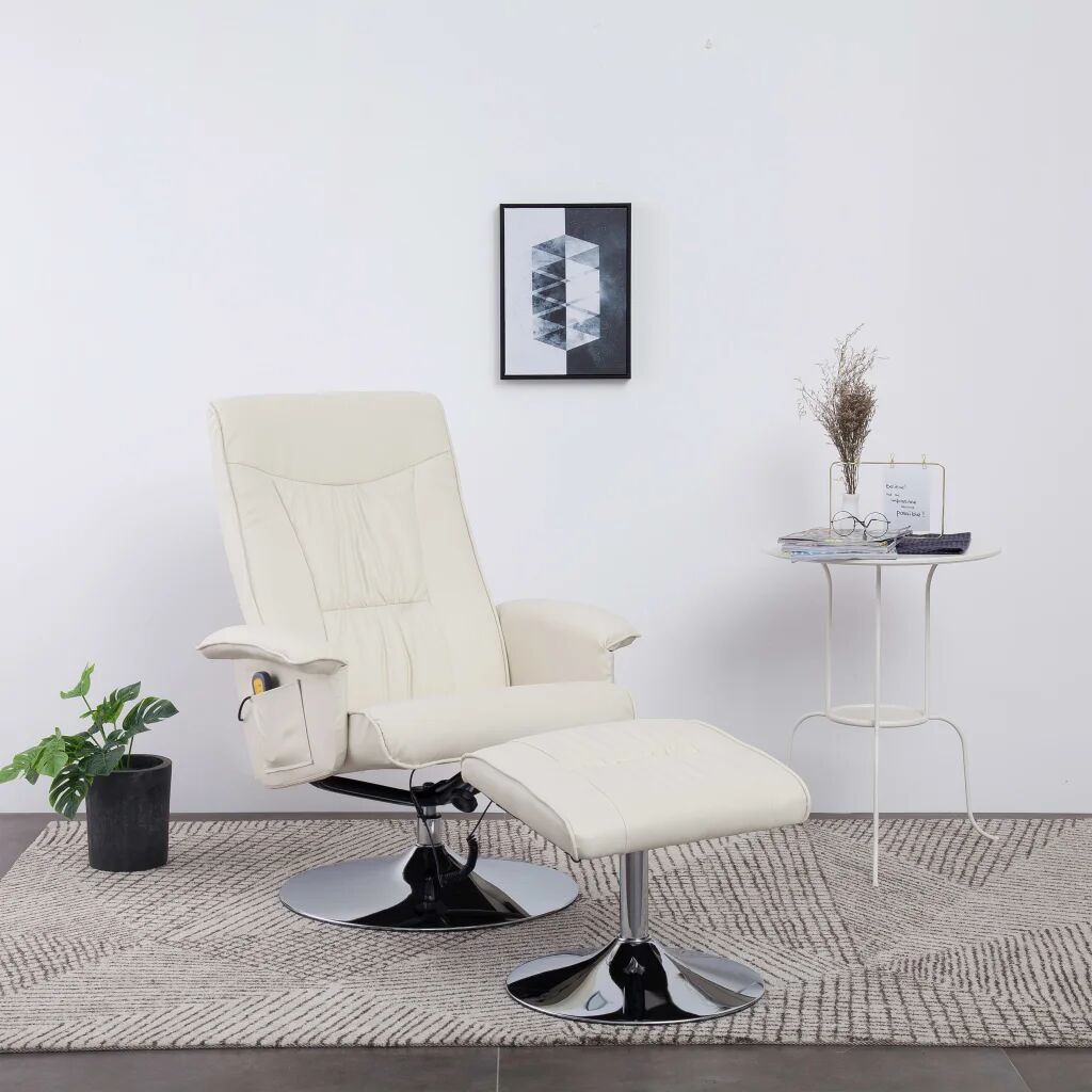 vidaXL Cadeira massagens reclinável + apoio pés couro artificial creme