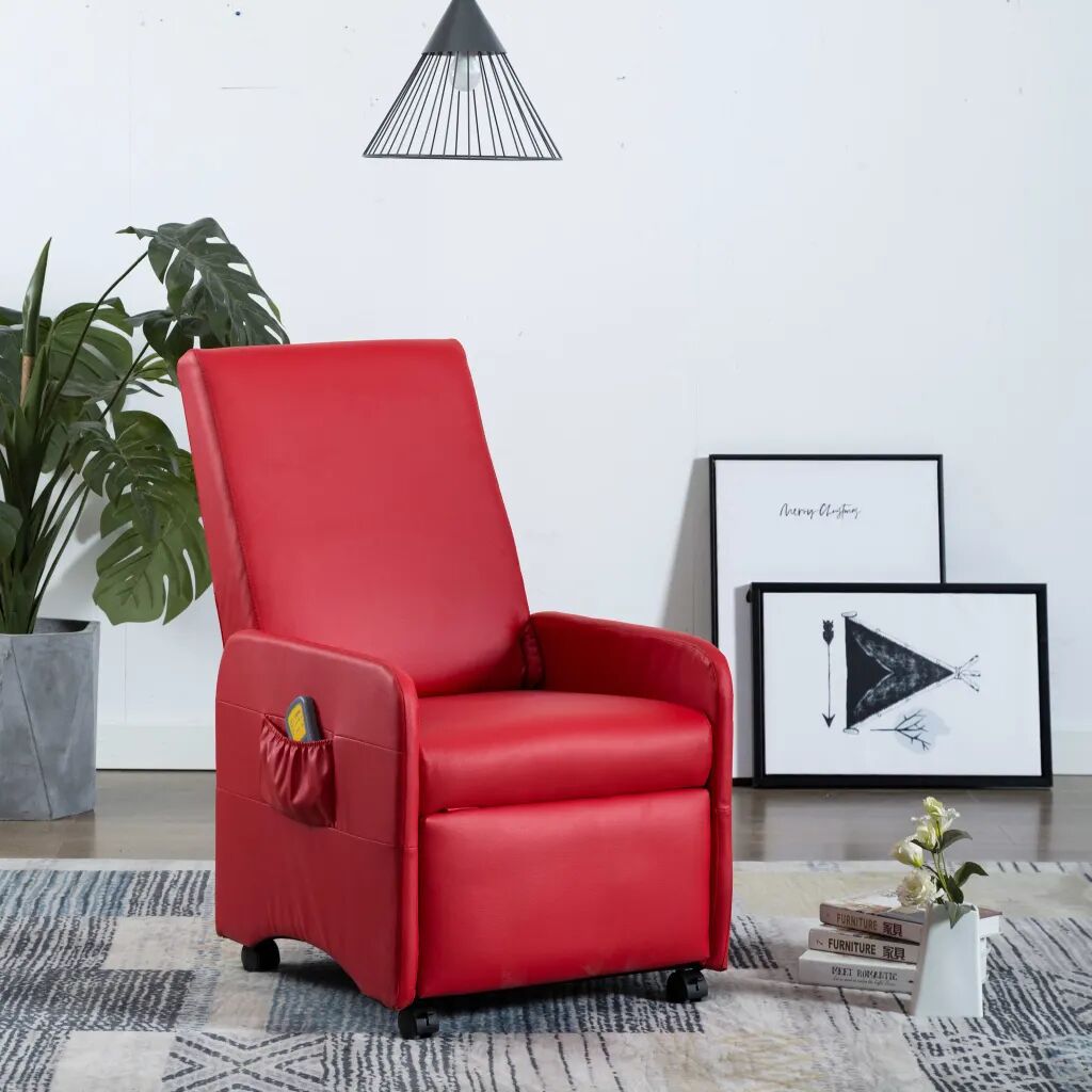 vidaXL Cadeira de massagens reclinável couro artificial vermelho