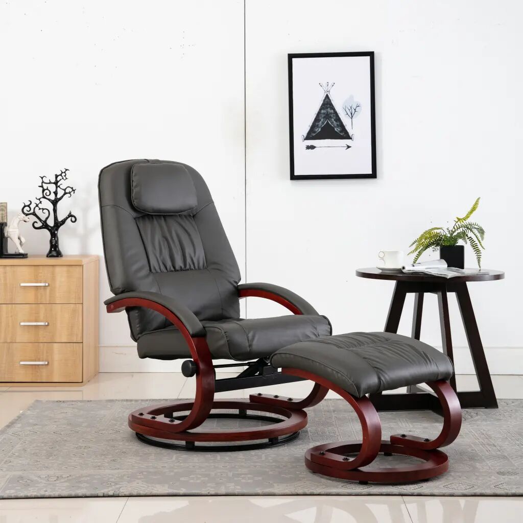vidaXL Cadeira reclinável c/ apoio de pés couro artificial cinzento