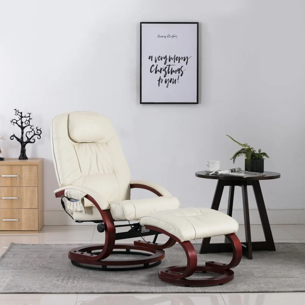 vidaXL Cadeira massagens reclinável + apoio pés couro artif. creme