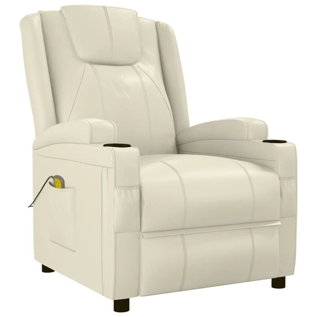 vidaXL Poltrona de massagens reclinável couro artificial branco nata