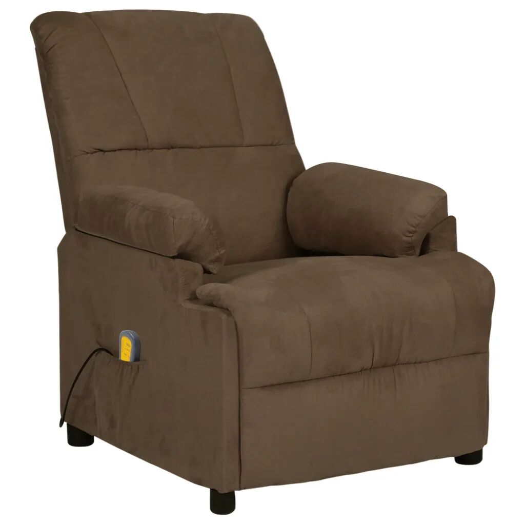 vidaXL Cadeira massagens reclinável camurça artificial castanho