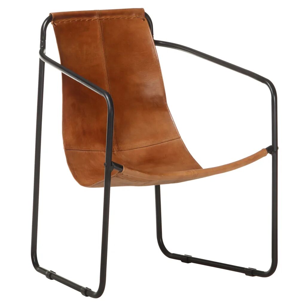 vidaXL Cadeira com apoio de braços em couro genuíno castanho