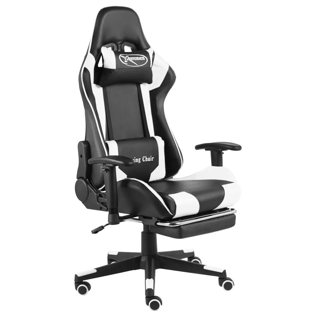 vidaXL Cadeira de gaming giratória com apoio de pés PVC branco