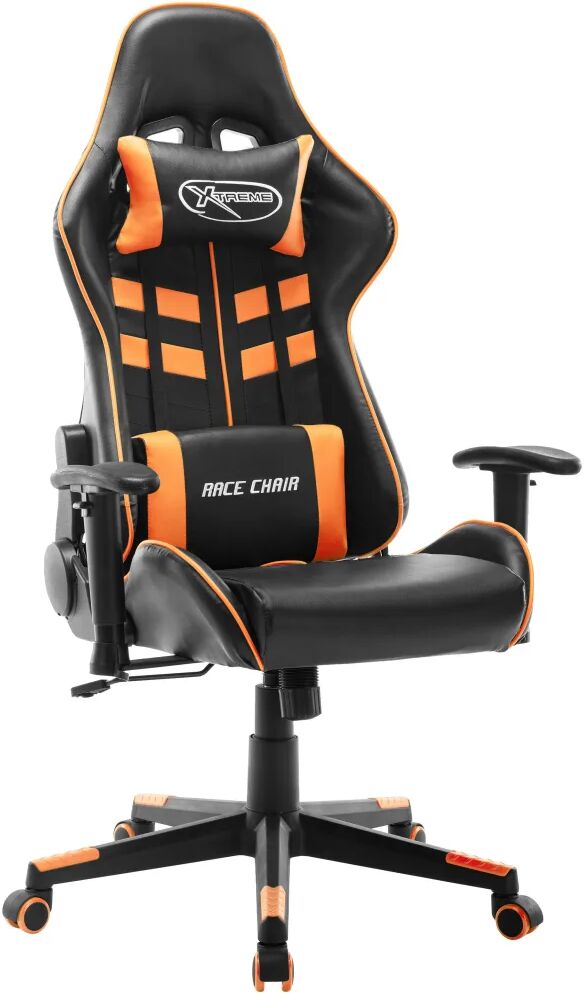 vidaXL Cadeira de gaming couro artificial preto e laranja