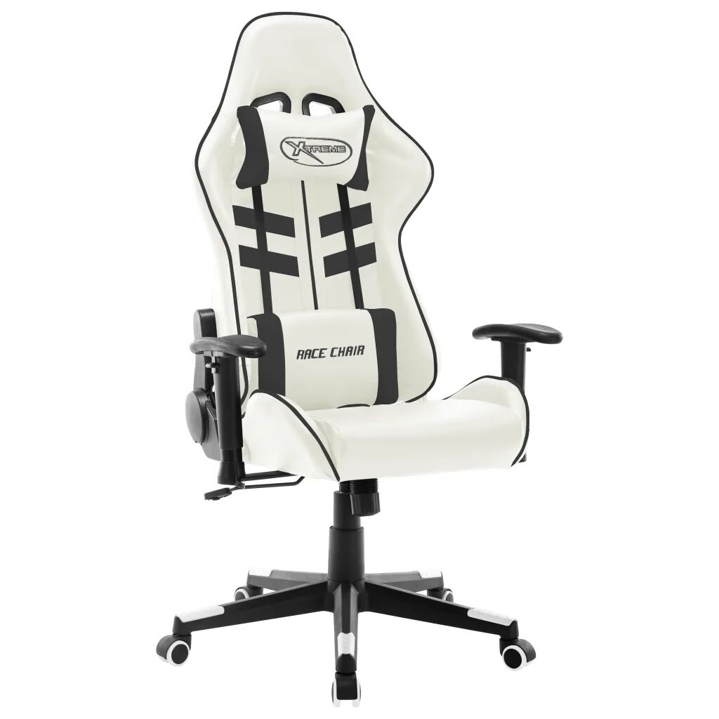 vidaXL Cadeira de gaming couro artificial branco e preto