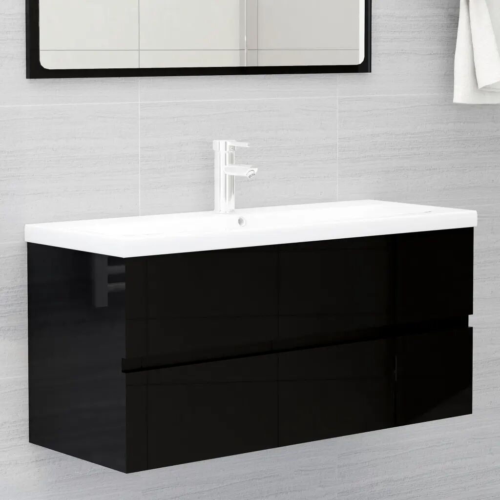 vidaXL Armário lavatório 100x38,5x45 cm contraplacado preto brilhante