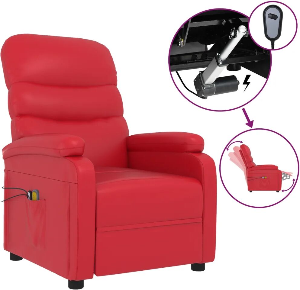 vidaXL Poltrona massagens reclinável elétrica couro art. vermelho