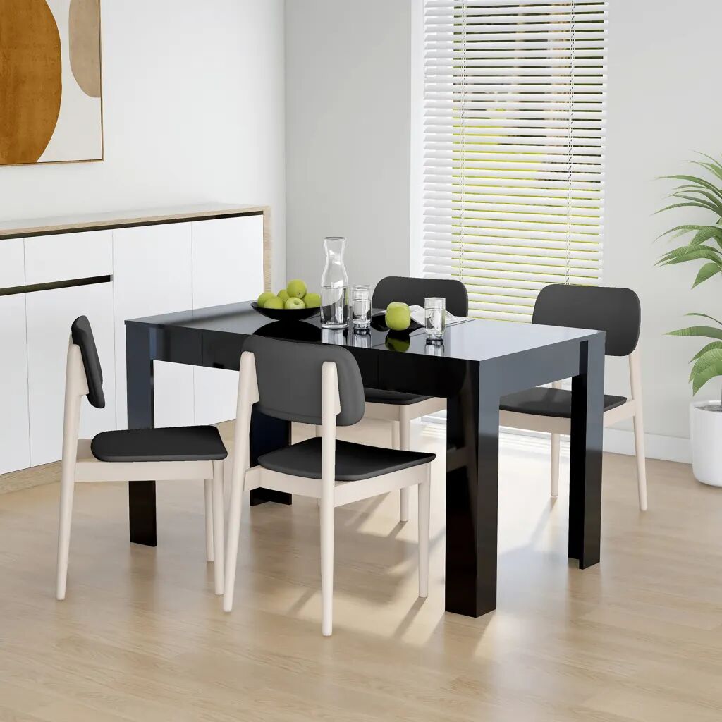 vidaXL Mesa de jantar 140x74,5x76 cm contraplacado preto brilhante