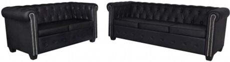 Vidaxl Conjunto de Sofás Chesterfield 2 + 3 lugares couro artific. preto