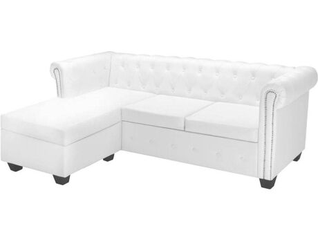 Vidaxl Sofá Chesterfield em forma L couro artificial branco