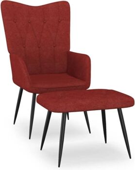 Vidaxl Poltrona com Repousa Pés (Vermelho Tinto - Tecido - 62x68.5x96 cm)