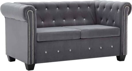 Vidaxl Sofá Chesterfield dois lugares veludo 146x75x72 cm cinzento