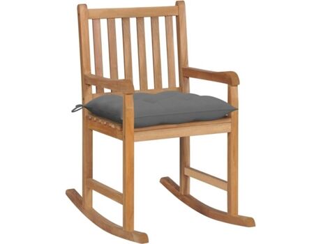 Vidaxl Cadeira de Baloiço com Almofadão (Cinzento - Teca - 58 x 92.5 x 106 cm)