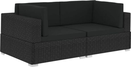 Vidaxl Cadeiras de Canto Com Almofadão (Preto - Vime - 70 x 70 x 54 cm)