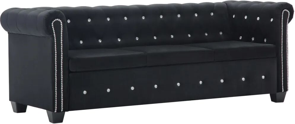 vidaXL Canapea Chesterfield 3 locuri, catifea, 199 x 75 x 72 cm, negru