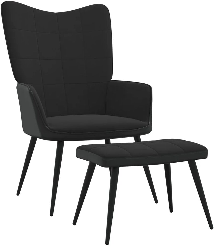 vidaXL Scaun de relaxare cu taburet, negru, catifea și PVC