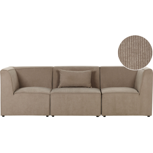 Beliani Modulär 3-sitssoffa Taupe Manchestersektion Tredelad Soffa Modern Minimalistisk Stil