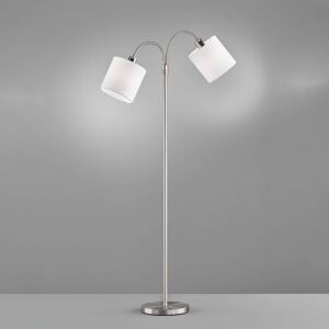 FISCHER & HONSEL Golvlampa Cozy, 2 lampor, tyg, nickel/vit