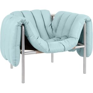 Hem - Puffy Lounge Chair - Light Blue Leather/stainless - Light Blue/stainless - Silver,Blå - Fåtöljer - Läder/naturmaterial/metall/trä/skum