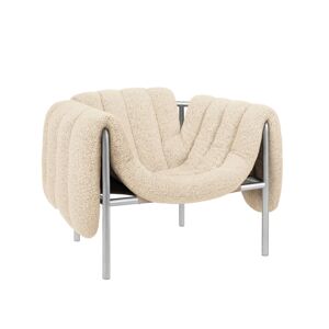 Hem - Puffy Lounge Chair - Eggshell/stainless - Eggshell/stainless - Silver,Beige - Fåtöljer - Bomull/naturmaterial/metall/syntetiskt/skum/plast