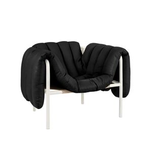 Hem - Puffy Lounge Chair - Black Leather/cream - Black/cream - Beige,Svart - Fåtöljer - Läder/naturmaterial/metall/trä/skum