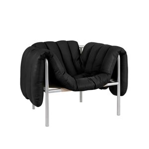 Hem - Puffy Lounge Chair - Black Leather/stainless - Black/stainless - Silver,Svart - Fåtöljer - Läder/naturmaterial/metall/trä/skum