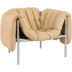 Hem - Puffy Lounge Chair - Sand Leather/stainless - Sand/stainless - Silver,Beige - Fåtöljer - Läder/naturmaterial/metall/trä/skum