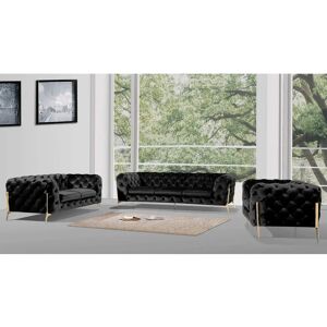 Etta Avenue Chesterfield Atoka Sofa Set 3+2+1 with Gold Metal Legs black 73.0 H x 243.0 W x 100.0 D cm