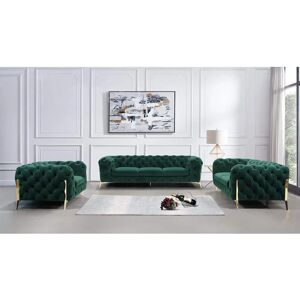 Etta Avenue Chesterfield Atoka Sofa Set 3+2+1 with Gold Metal Legs green 73.0 H x 243.0 W x 100.0 D cm